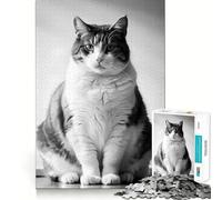 Teenagers 1000 Pieces Puzzle Black And White Fat Cat Perfect Joint Game Cognitive Play Gift Restful Game Fun Birthday Activity (50x75cm)