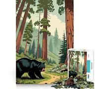 Teenagers 1000 Pieces Puzzle Black Bear in Redwood Forest Smooth Joint Fun Cognitive Fun Play Casual Game Time Festive Leisure Gift (50x75cm)