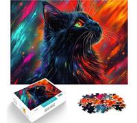 teenagers 1000 Pieces Puzzle Black Cat in Neon Galaxy Challenging To Complete But Fun And Humorous is ideal as gifts for the whole family 26x38cm