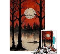Teenagers 1000 Pieces Puzzle Blood Moon Woods Difficult And Challenge Home Decoration Brain Teaser Game Suitable for People Aged 14 And Above (50x75cm)