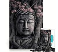 Teenagers 1000 Pieces Puzzle Buddha Trees Duo Tone Fine Cut Art Focus Training Fun Quiet Time Game Christmas Fun Gift (38x26cm)
