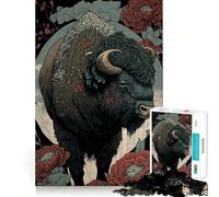 Teenagers 1000 Pieces Puzzle Buffalo Ukiyo E Japan Fine Cut Art Focus Training Fun Quiet Time Game Christmas Fun Gift (50x75cm)