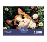 Teenagers 1000 Pieces Puzzle Calico Cat in Flowers Jigsaws for Adults Brain Teaser Game Difficult Hard Challenging To Complete 70x50cm/1000pcs