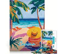 Teenagers 1000 Pieces Puzzle Cancun Beach Painting Fine Cut Art Focus Training Fun Quiet Time Game Christmas Fun Gift (38x26cm)