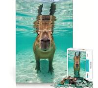 Teenagers 1000 Pieces Puzzle Capybara Underwater Portrait Fine Cut Art Focus Training Fun Quiet Time Game Christmas Fun Gift (38x52cm)