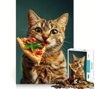 Teenagers 1000 Pieces Puzzle Cat And His Pizza Fine Cut Art Focus Training Fun Quiet Time Game Christmas Fun Gift (50x75cm)
