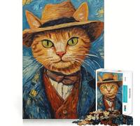 Teenagers 1000 Pieces Puzzle Cat in A Hat Painting Fine Cut Art Focus Training Fun Quiet Time Game Christmas Fun Gift (38x26cm)