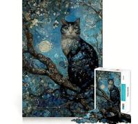 Teenagers 1000 Pieces Puzzle Cat in A Starry Night Fine Cut Art Focus Training Fun Quiet Time Game Christmas Fun Gift (50x75cm)