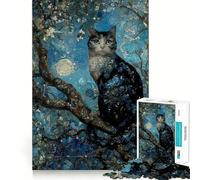 Teenagers 1000 Pieces Puzzle Cat in A Starry Night Fine Cut Art Focus Training Fun Quiet Time Game Christmas Fun Gift (38x52cm)