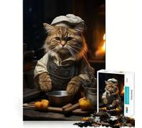Teenagers 1000 Pieces Puzzle Cat Is A Cook Fine Cut Art Focus Training Fun Quiet Time Game Christmas Fun Gift (38x52cm)