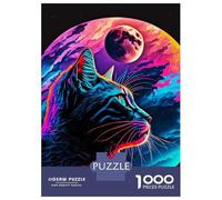 Teenagers 1000 Pieces Puzzle Cat Looking at The Moon Adult Puzzles Brain Teaser Game Pattern Assembly Gifts for Friends And Family 38x26cm/1000pcs