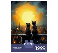 Teenagers 1000 Pieces Puzzle Cats Watching Under Moon Adult Puzzles Brain Teaser Game Pattern Assembly Gifts for Friends And Family 70x50cm/1000pcs