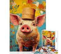 Teenagers 1000 Pieces Puzzle Charming Pig in Hat Adult Jigsaw Puzzle Brain Teaser Game But Fun And Humorous Challenging To Complete (Size 38x52cm)