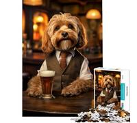 Teenagers 1000 Pieces Puzzle Cockapoo Dog in The Pub Brain Intelligence Challenge Addictive Toys Relaxing Games For Family Fun Art Work Gifts (Size 38x52cm)