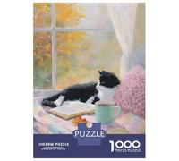 Teenagers 1000 Pieces Puzzle Cozy Autumn Cat by The Window Jigsaws for Adults Brain Teaser Game Difficult Hard Challenging To Complete 70x50cm/1000pcs