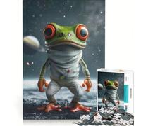 Teenagers 1000 Pieces Puzzle Cute Astronaut Space Frog, Brain Teaser Game, Difficult And Challenge, Deal As Gifts for The Whole Family 38x26cm
