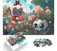 teenagers 1000 Pieces Puzzle Cute Demon in Flower Field Intellektuelles Spiel Die Liebe zwischen Paaren stärken38x26cm