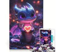 Teenagers 1000 Pieces Puzzle Cute Dragon Holding Heart, Brain Teaser Game, Difficult And Challenge, Deal As Gifts for The Whole Family 38x26cm