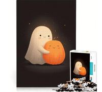 Teenagers 1000 Pieces Puzzle Cute Ghost Hugging Pumpkin, Brain Teaser Game, Difficult And Challenge, Deal As Gifts for The Whole Family 38x26cm