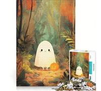 Teenagers 1000 Pieces Puzzle Cute Ghost with Pumpkin in Forest, Brain Teaser Game, Difficult And Challenge, Deal As Gifts for The Whole Family 38x26cm