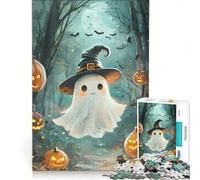 Teenagers 1000 Pieces Puzzle Cute Halloween Ghost in Forest, Brain Teaser Game, Difficult And Challenge, Deal As Gifts for The Whole Family 50x75cm