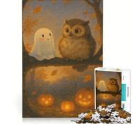 Teenagers 1000 Pieces Puzzle Cute Halloween Owl And Ghost, Brain Teaser Game, Difficult And Challenge, Deal As Gifts for The Whole Family 50x75cm