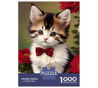Teenagers 1000 Pieces Puzzle Cute Kitten Wearing A Bow Jigsaws for Adults Brain Teaser Game Difficult Hard Challenging To Complete 70x50cm/1000pcs