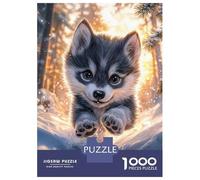 Teenagers 1000 Pieces Puzzle Cute Wolf Pup in Snow Jigsaws for Adults Brain Teaser Game Difficult Hard Challenging To Complete 38x26cm/1000pcs