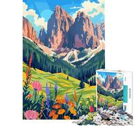 Teenagers 1000 Pieces Puzzle Dolomites Mountains Italy Minimalist Illustration Hands-on Game for Educational Game Challenge Toy Gifts for Women Men Home Decoration (Size 38x26cm)