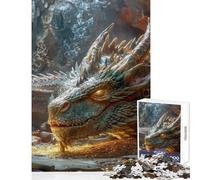 Teenagers 1000 Pieces Puzzle Dragon Lying on Gold Coins 1000 Piece Jigsaw Impossible Game Great Gifts And Toys Staycation Kill Time (38x52cm)