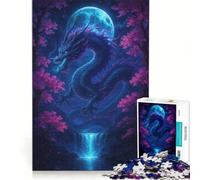 Teenagers 1000 Pieces Puzzle Dragon Under The Moonlight, Hands-on Game, Analysis And Logic, Suitable for Desktop Decoration 38x52cm