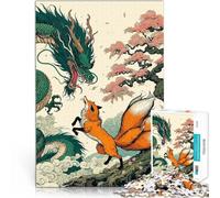 teenagers 1000 Pieces Puzzle Dragon vs Kitsune Anime Japanese DIY-Spielzeug mit vollständig ineinander greifenden, zufällig geformten Teilen38x26cm