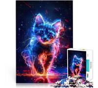 teenagers 1000 Pieces Puzzle Elegant Neon Cat Roar Interessante Stressreduzierung Die Liebe zwischen Paaren stärken38x26cm