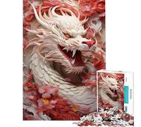 Teenagers 1000 Pieces Puzzle Fierce Dragon Red Flowers Difficult And Challenge Home Decoration Brain Teaser Game Suitable for People Aged 14 And Above (38x26cm)