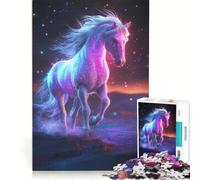 Teenagers 1000 Pieces Puzzle Glowing Horse in Night Sky, Brain Teaser Game, Difficult And Challenge, Deal As Gifts for The Whole Family (38x26cm)