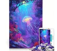 Teenagers 1000 Pieces Puzzle Glowing Jellyfish in A Neon Coral Reef, Brain Teaser Game, Difficult And Challenge, Deal As Gifts for The Whole Family (38x52cm)