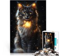 teenagers 1000 Pieces Puzzle Golden Glow Maine Coon - Mystical Cat Art - Enchanted Feline Portrait DIY-Spielzeug Geburtstagsgeschenk75x50cm