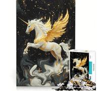 Teenagers 1000 Pieces Puzzle Golden Winged Unicorn on Marble, Brain Teaser Game, Difficult And Challenge, Deal As Gifts for The Whole Family (38x26cm)