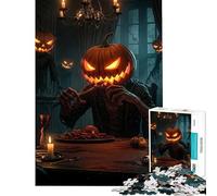 Teenagers 1000 Pieces Puzzle Halloween Feast with Pumpkin-Headed Figures Jigsaw 1000 Piece Educational Toy Difficult Challenge Challenging Family Fun Game (38x52cm)