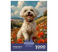 Teenagers 1000 Pieces Puzzle Havanese Dog in Poppy Field Jigsaws for Adults Brain Teaser Game Difficult Hard Challenging To Complete 52x38cm/1000pcs