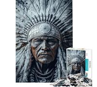 Teenagers 1000 Pieces Puzzle Indian Chief Portrait Teenager Puzzles Hands-on Game Pattern Assembly Gifts for Friends And Family (Size 50x75cm)