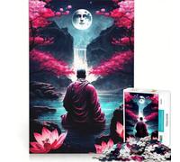 Teenagers 1000 Pieces Puzzle Japanese Meditating MonkB, Hands-on Game, Analysis And Logic, Suitable for Desktop Decoration (50x75cm)