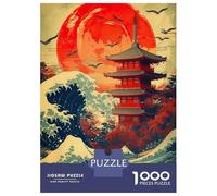 Teenagers 1000 Pieces Puzzle Japanese Wave Red Moon Jigsaws for Adults Brain Teaser Game Difficult Hard Challenging To Complete 52x38cm/1000pcs
