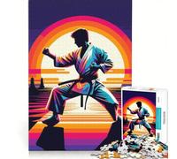 Teenagers 1000 Pieces Puzzle Karate Wpap Sunset Brain Teaser Game Difficult And Challenge Deal As Gifts for The Whole Family 50x75cm