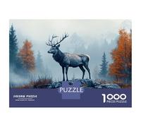 Teenagers 1000 Pieces Puzzle Majestic Deer in Misty Autumn Landscape Jigsaws for Adults Brain Teaser Game Difficult Hard Challenging To Complete 52x38cm/1000pcs