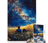 Teenagers 1000 Pieces Puzzle Man Gazing at The Starry Sky Relaxing Games Wall Decoration Educational Toy with Matching Poster And Trivia Sheet (50x75cm)