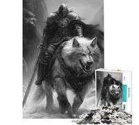 Teenagers 1000 Pieces Puzzle Medieval Knight On Wolf Educational Challenge Wall Decoration Relax Games Suitable for People Aged 14 And Above (38x52cm)