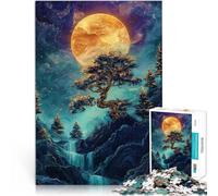 teenagers 1000 Pieces Puzzle Moonlit Waterfall Bonsai tree Japan Familienspaß Geeignet für die Schreibtischdekoration52x38cm