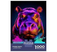 Teenagers 1000 Pieces Puzzle Neon Hippo Jigsaws for Adults Brain Teaser Game Difficult Hard Challenging To Complete 70x50cm/1000pcs