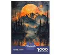 Teenagers 1000 Pieces Puzzle Orange Moon Over Mountains Adult Puzzles Brain Teaser Game Pattern Assembly Gifts for Friends And Family 52x38cm/1000pcs